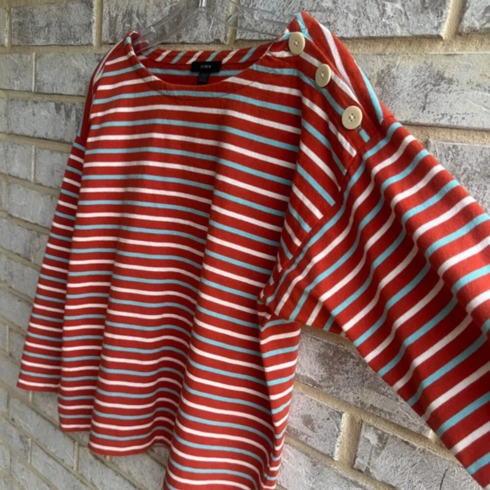 J. Crew 3/4 Sleeve Boat Neck Marines Striped Shirt Women's Size L